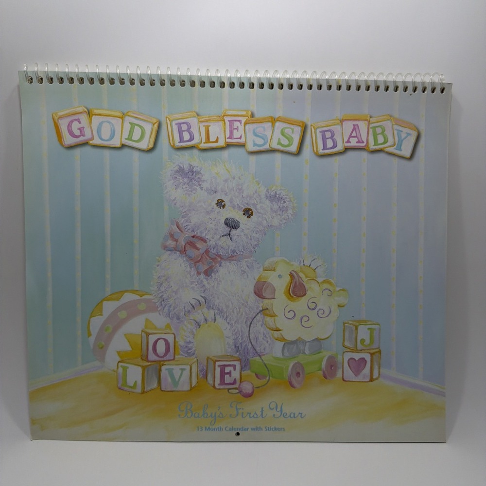 Vintage 2001 BABY'S First YEAR Calendar God Bless Milestone Stickers Script NEW